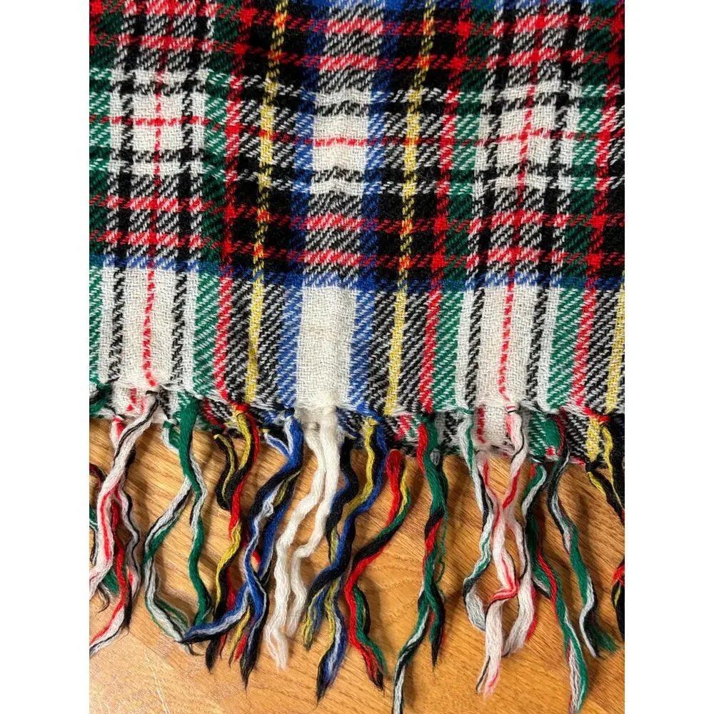Vintage Plaid Scarf With Fringe, Primary Colors, Winter Scarf, Holiday